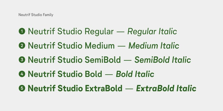 Ejemplo de fuente Neutrif Studio Bold Italic